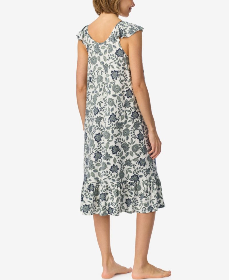 Women's Short-Flutter-Sleeve Scoop Neck Jersey Midi Nightgown