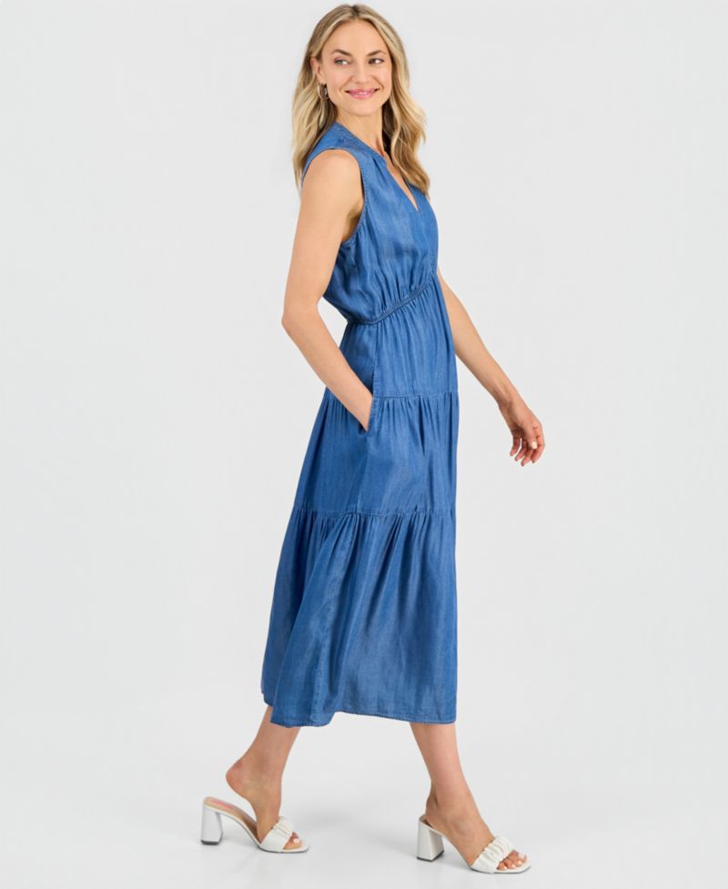 Women's V-Neck Sleeveless Tiered Midi Dress