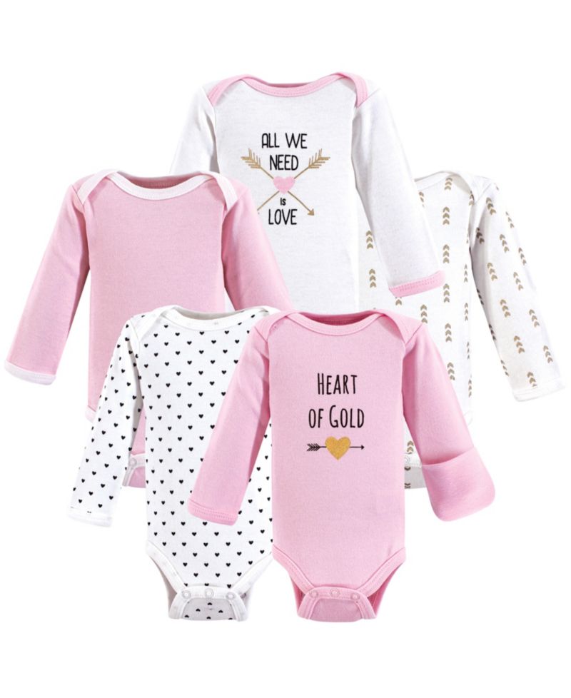 Baby Girls Hudson Soft Cotton Long-Sleeve Onesies (Five Count