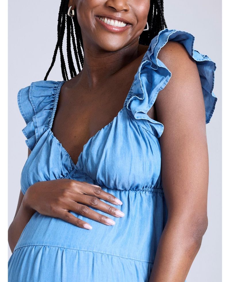 Women's Ruffle Sleeve Tie-Back Maxi Dress - Motherhood