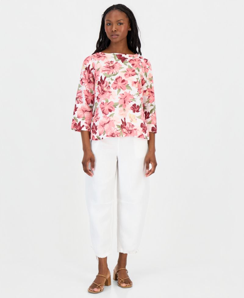 Petite 100% Linen Cuffed Top
