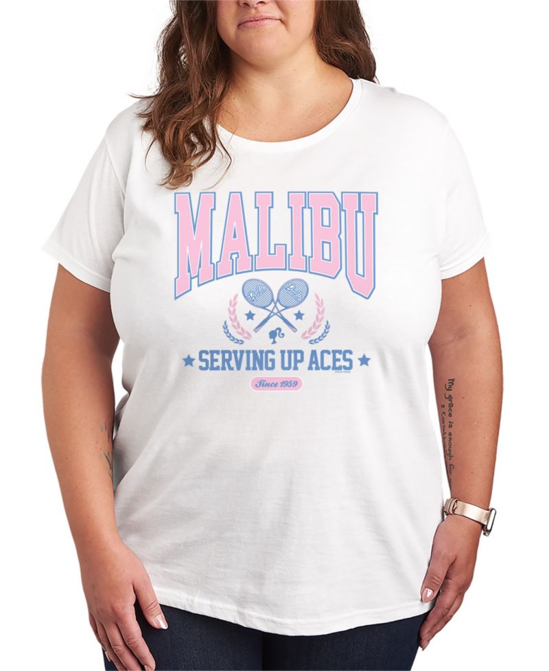 Plus Size Barbie Malibu Varsity Tennis Graphic T-Shirt