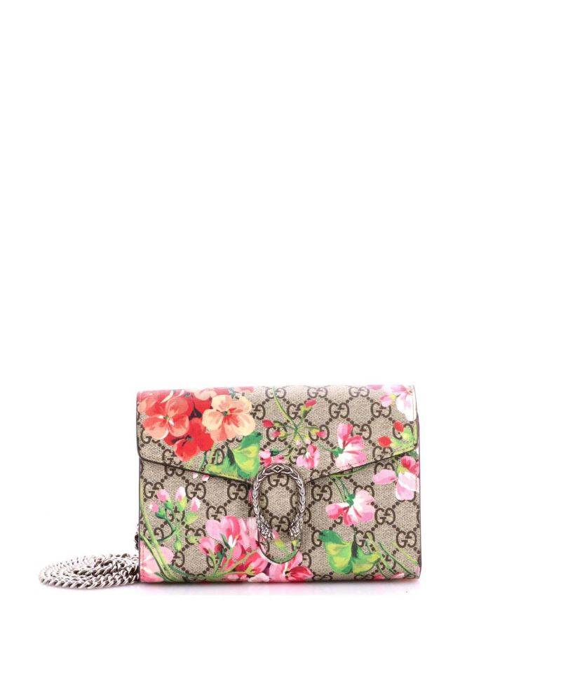 Small Dionysus Chain Wallet Blooms Print GG Coated Canvas