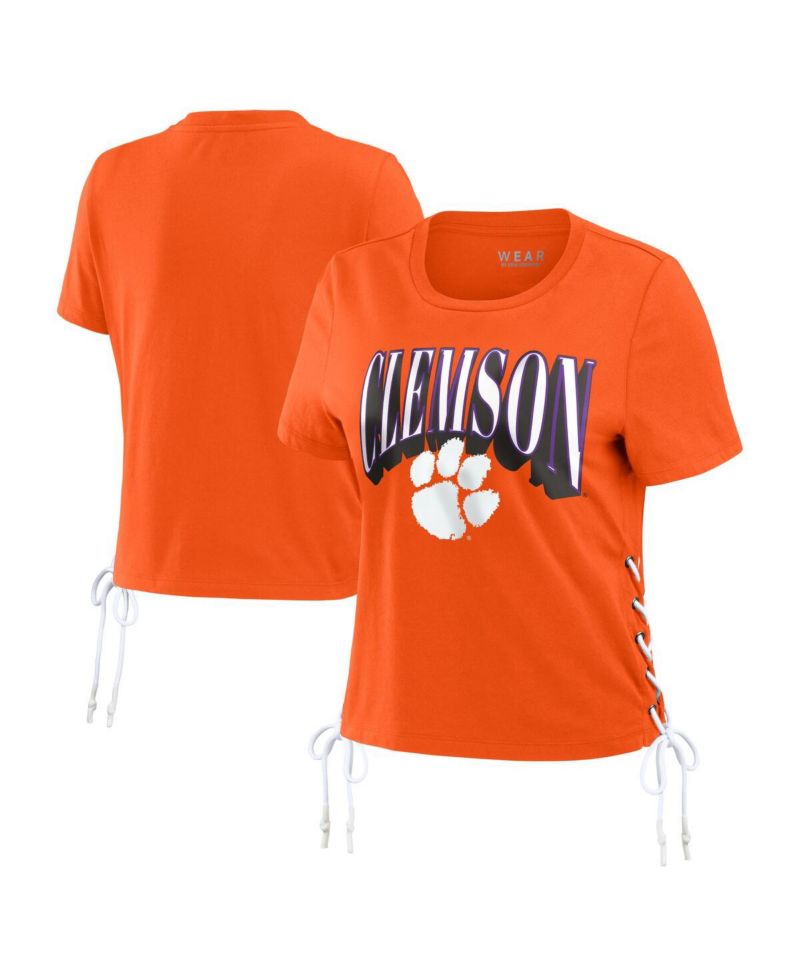 Women's Orange Clemson Tigers Side Lace-Up Modest Crop T-Shirt