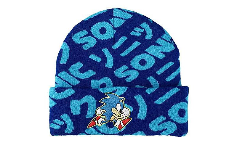 Men's Sonic Flat Embroidery Blue AOP Jacquard Acrylic Knit Beanie