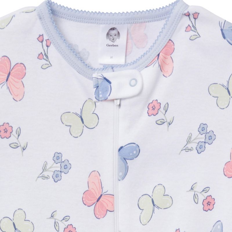 Baby Girls' Snug Fit Footed Pajamas, 2-Pack, Butterflies