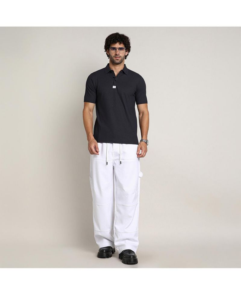 Men's Chalk White Relaxed-Panel Cargo Trousers