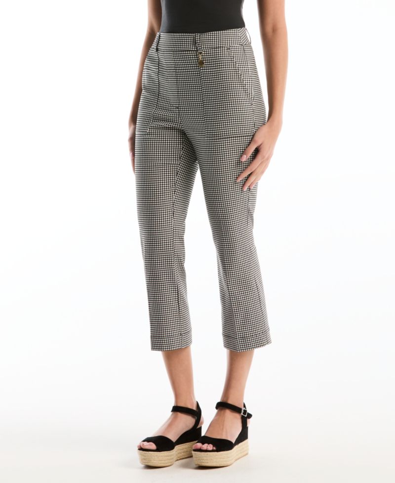 Petite Gingham Print Porkchop Pocket Kick Flare Capri Pants
