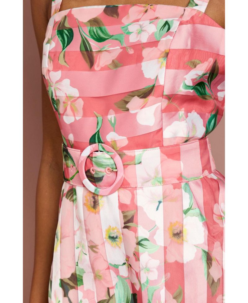 Women's Petite Floral Organza Midi Dress