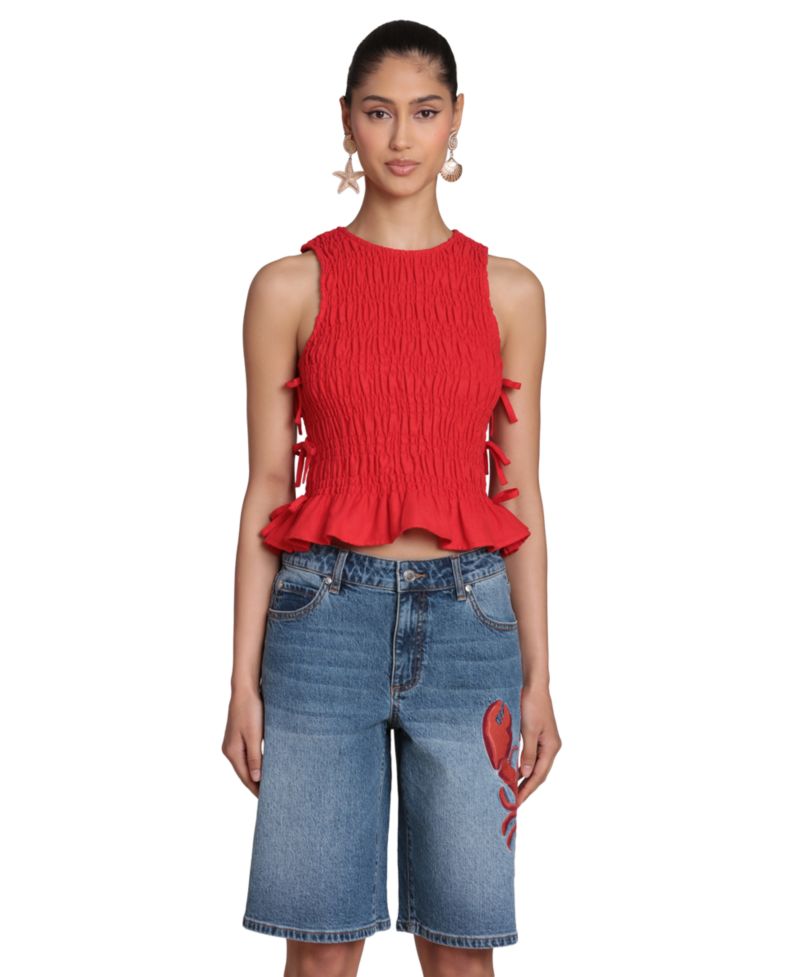 Women's Ruched Side-Tie Crewneck Top