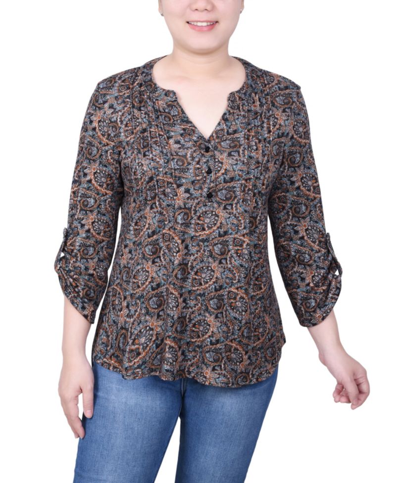 Petite Size 3/4 Roll Sleeve Top