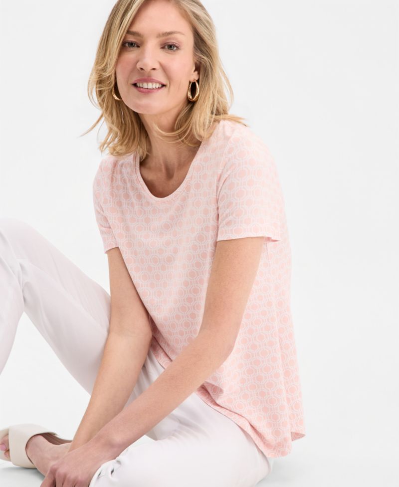 Women's Printed Scoop-Neck Short Sleeve Top