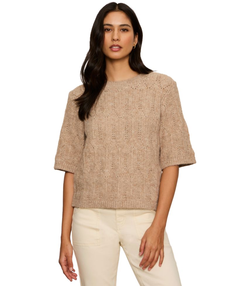 Women's Pointelle Short-Sleeve Crewneck Sweater Tee
