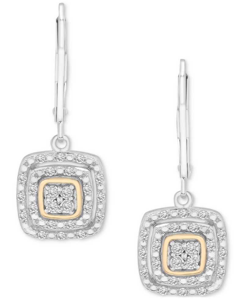 Diamond Cushion Drop Earrings (1/4 ct. t.w.) in Sterling Silver & Gold Plate