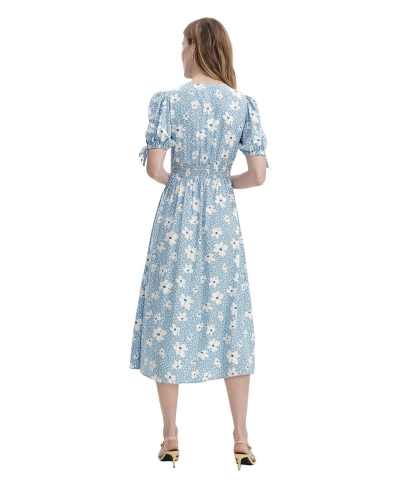 Women's Margot Button Through Midi Floral V-Neck Puff Sleeve Dress