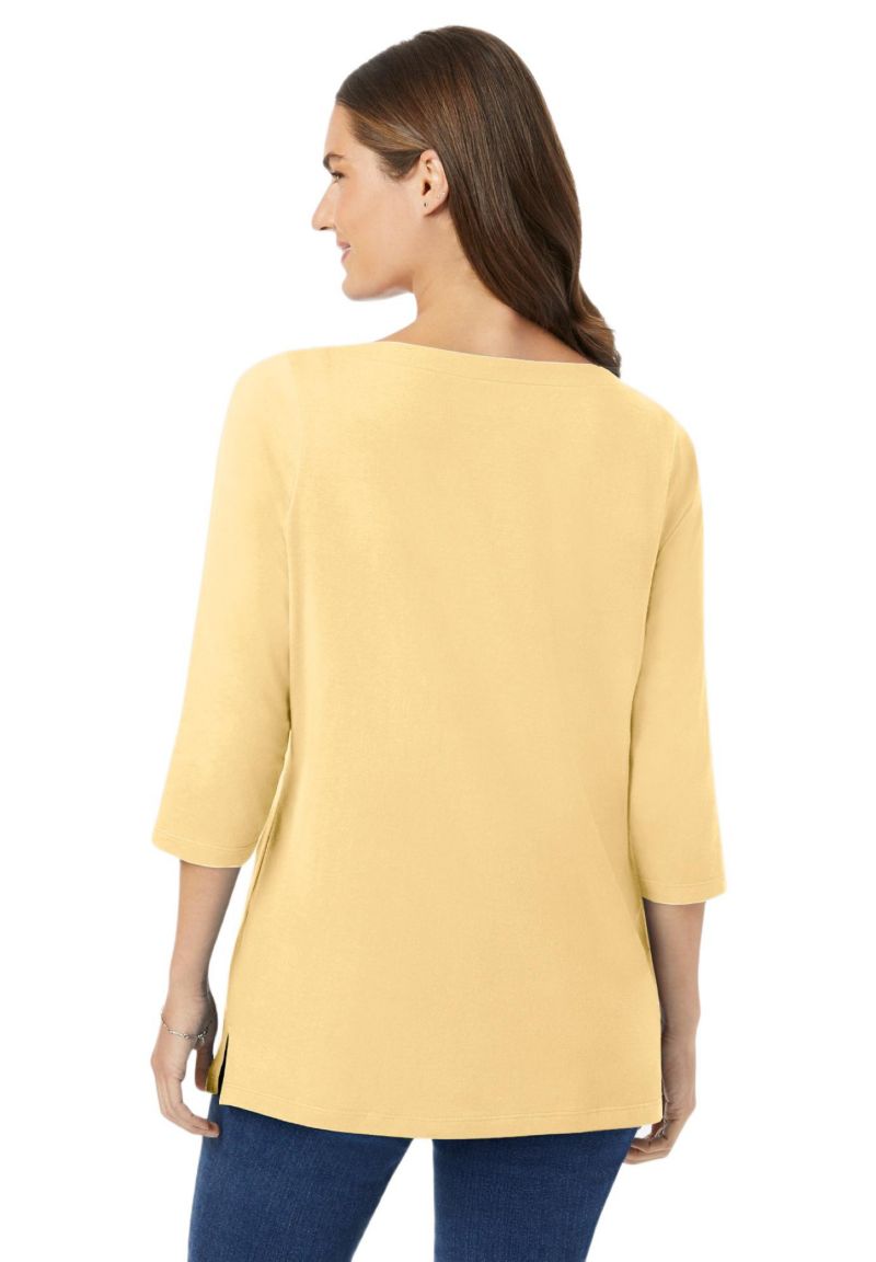 Plus Size Perfect Three-Quarter Sleeve Boatneck Tee