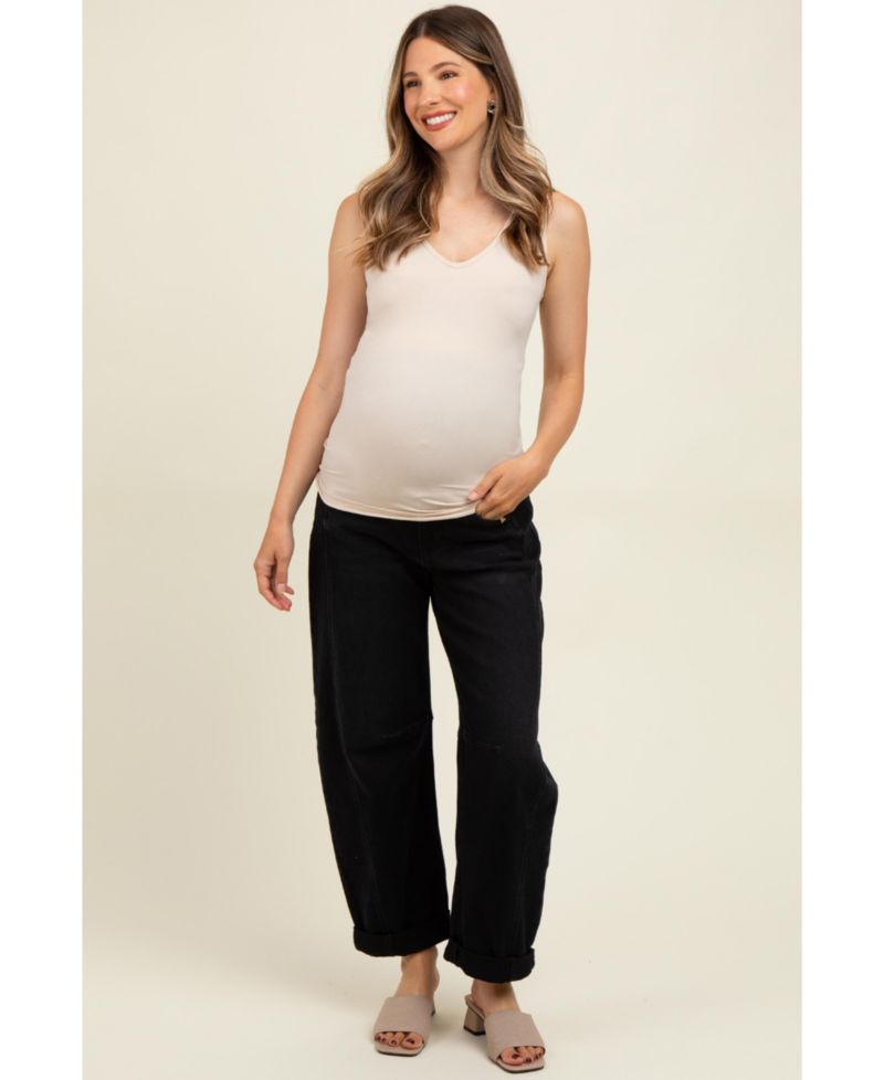 Women's Black Rolled Cuff Barrel Leg Jeans