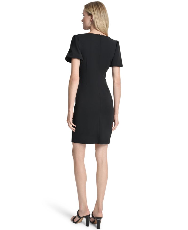Women's Bubble Sleeve Ruched Jewel Neck Sheath Dress