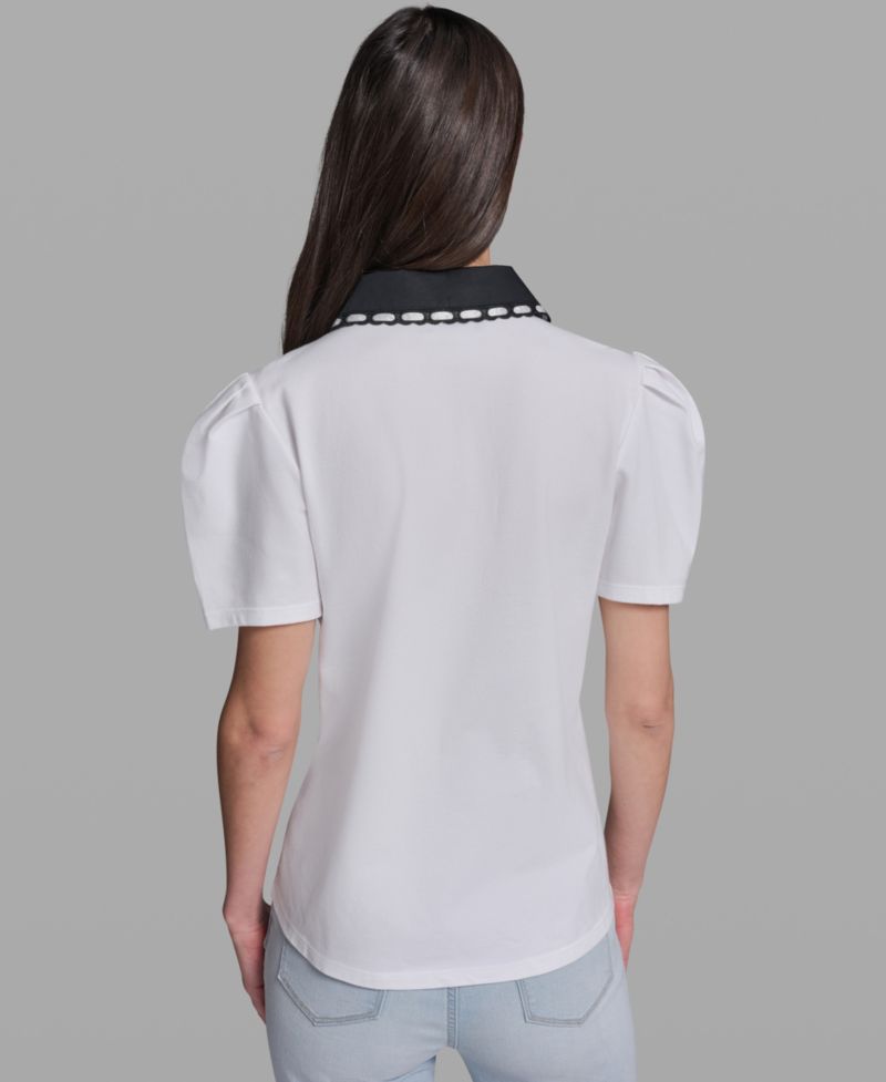 Petite Button-Up Polo Collar Top