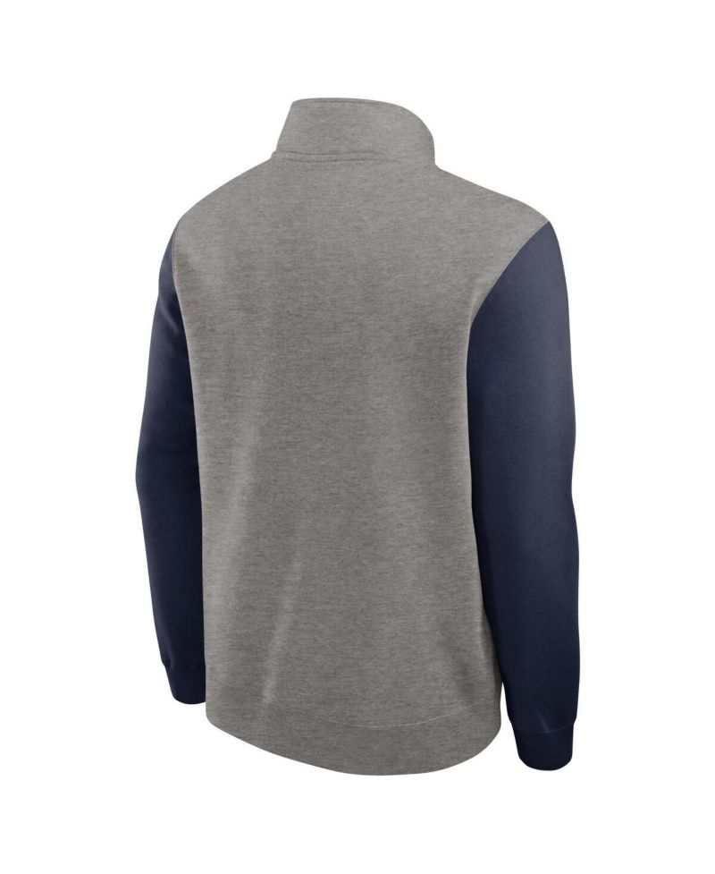 Men's Heather Gray/Navy West Virginia Mountaineers Club Fleece Tri-Blend Half-Zip Pullover Sweatshirt