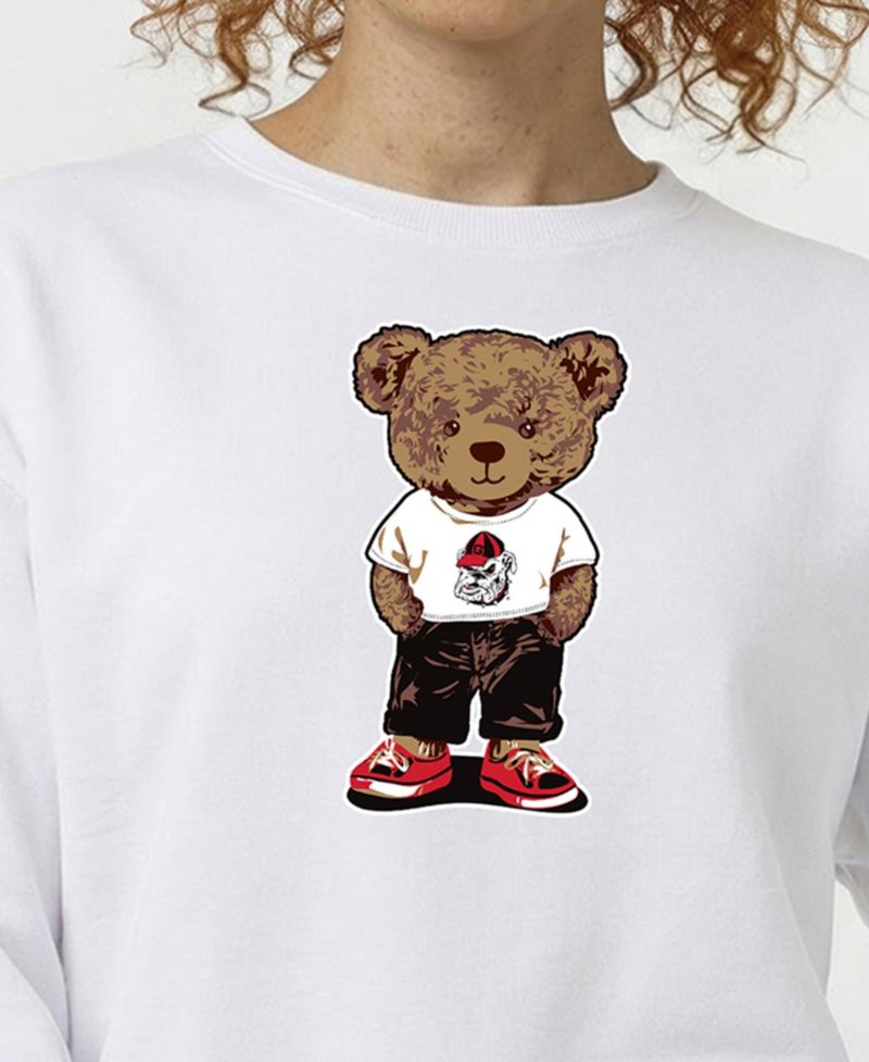Women's White Georgia Bulldogs Teddy Bear Fleece Sweatshirt