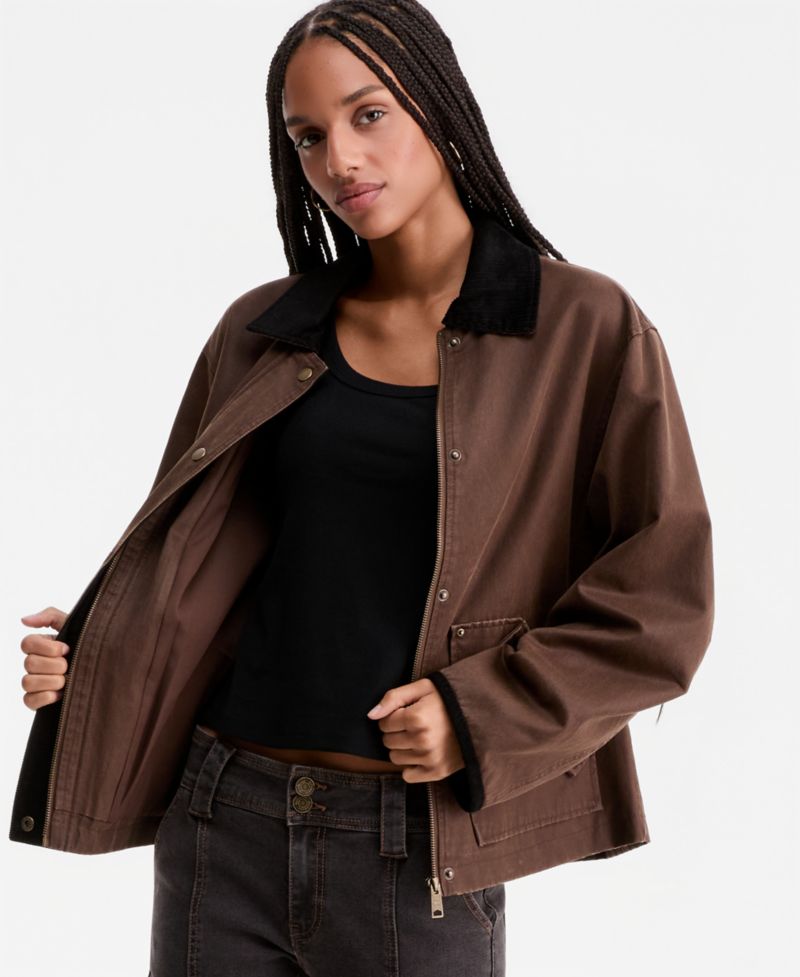 Women's Corduroy-Collar Short Wax Barn Jacket