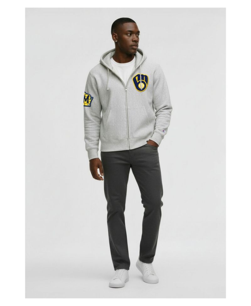 Men's Gray Milwaukee Brewers Reverse Weave Chenille Full-Zip Hoodie