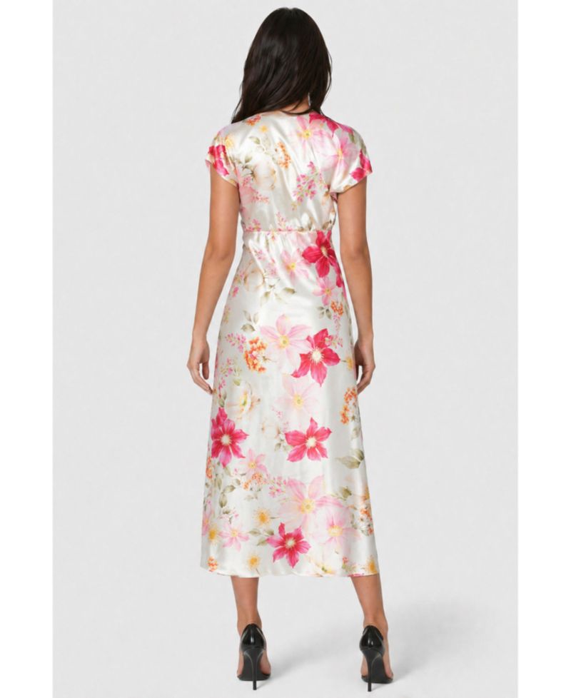 Women's Floral-Print V-Neck Short-Sleeve Maxi Dress