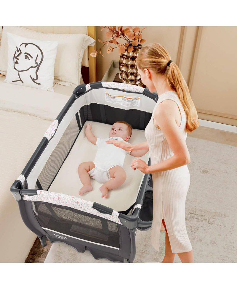 Pack Play Baby Diaper Changing Table 4 in 1 Foldable with Mattress