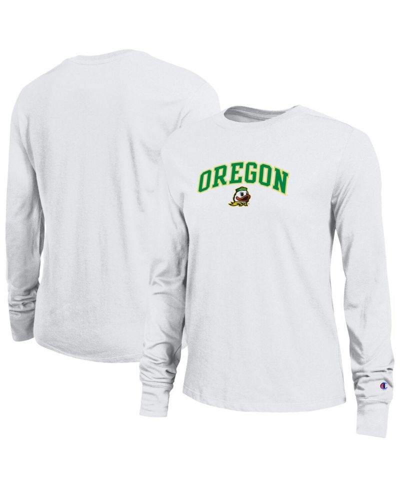 Women's White Oregon Ducks Arch Over Logo Long Sleeve T-Shirt