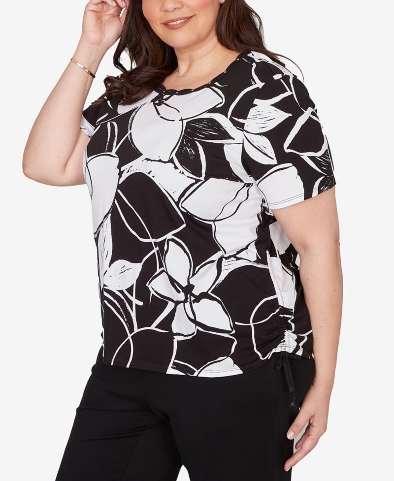 Plus Size Abstract Floral Embellished Side Tie T-Shirt
