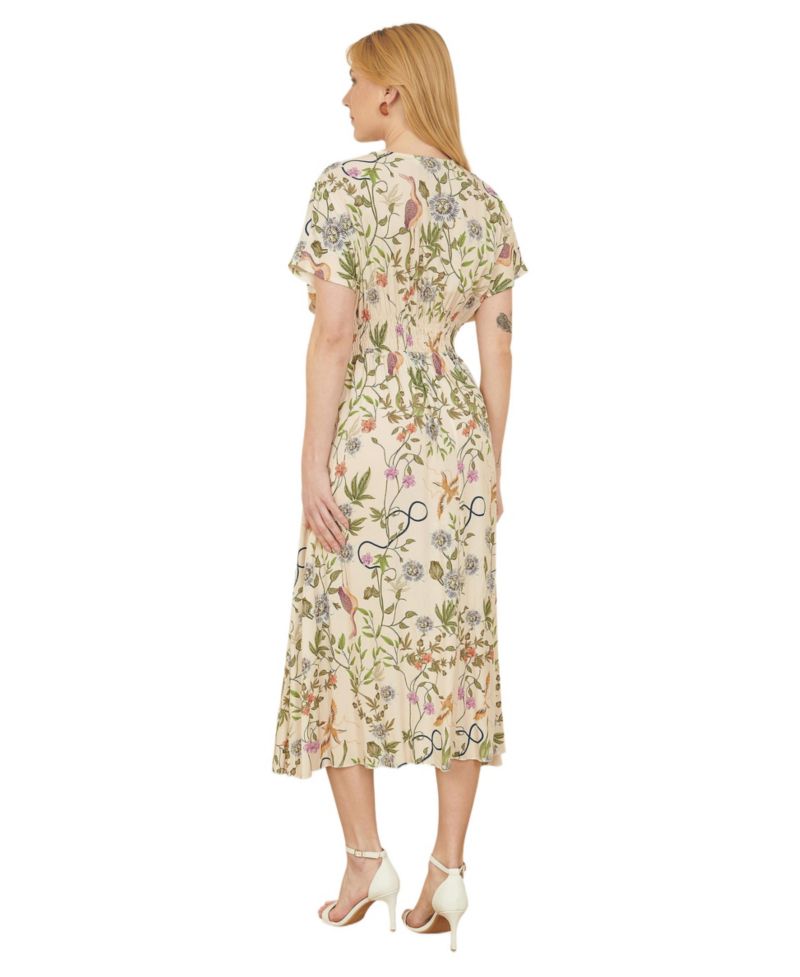 Women's Short Sleeve V-Neck Ruched Midi Dress