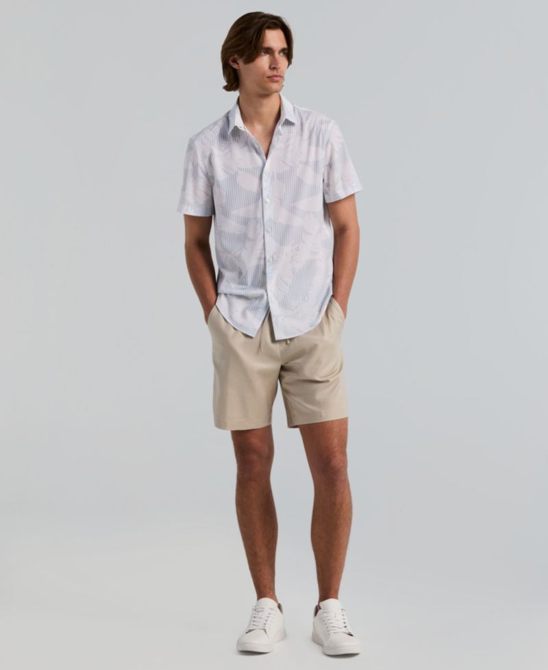 Men's Slim-Fit Feather Print Short-Sleeve Shirt