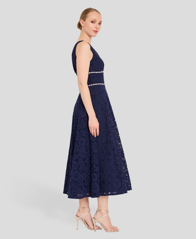 Women's V-Neck Lace Tea Length Ball Gown