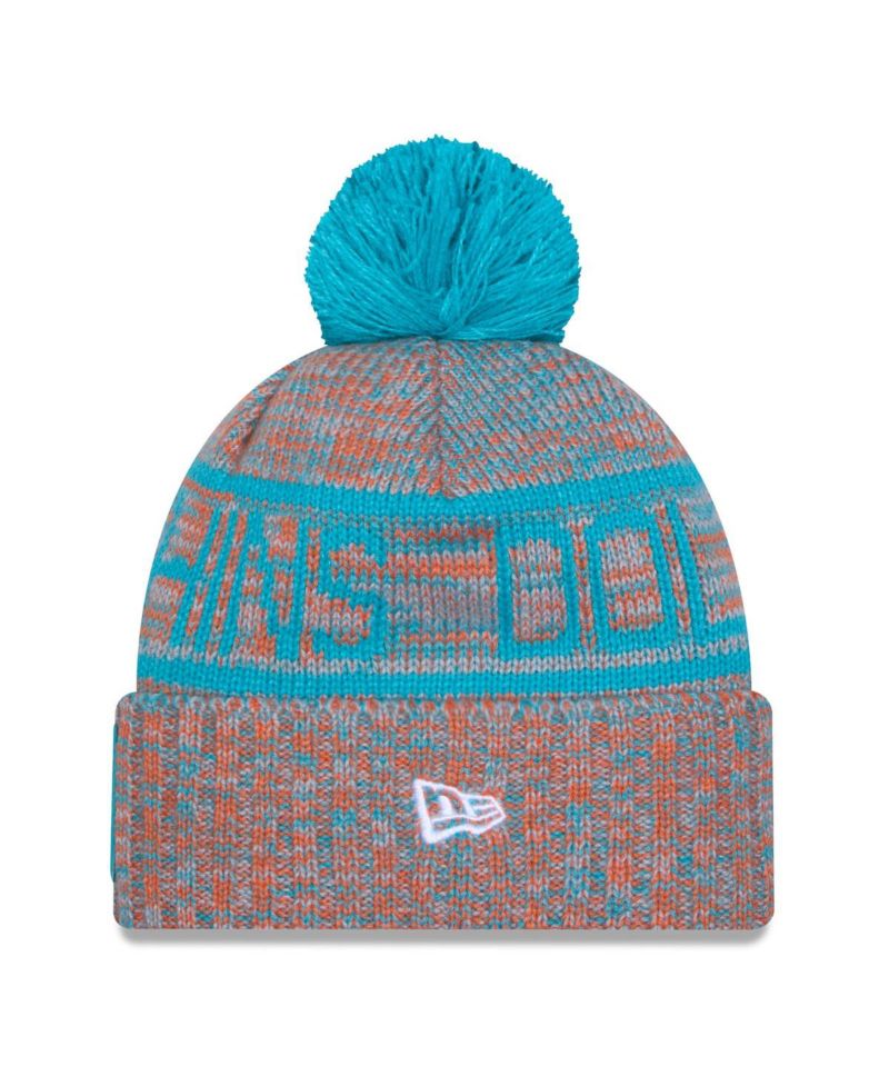Men's Orange Miami Dolphins 2025 Sideline Cold Weather Cuffed Pom with Knit Hat