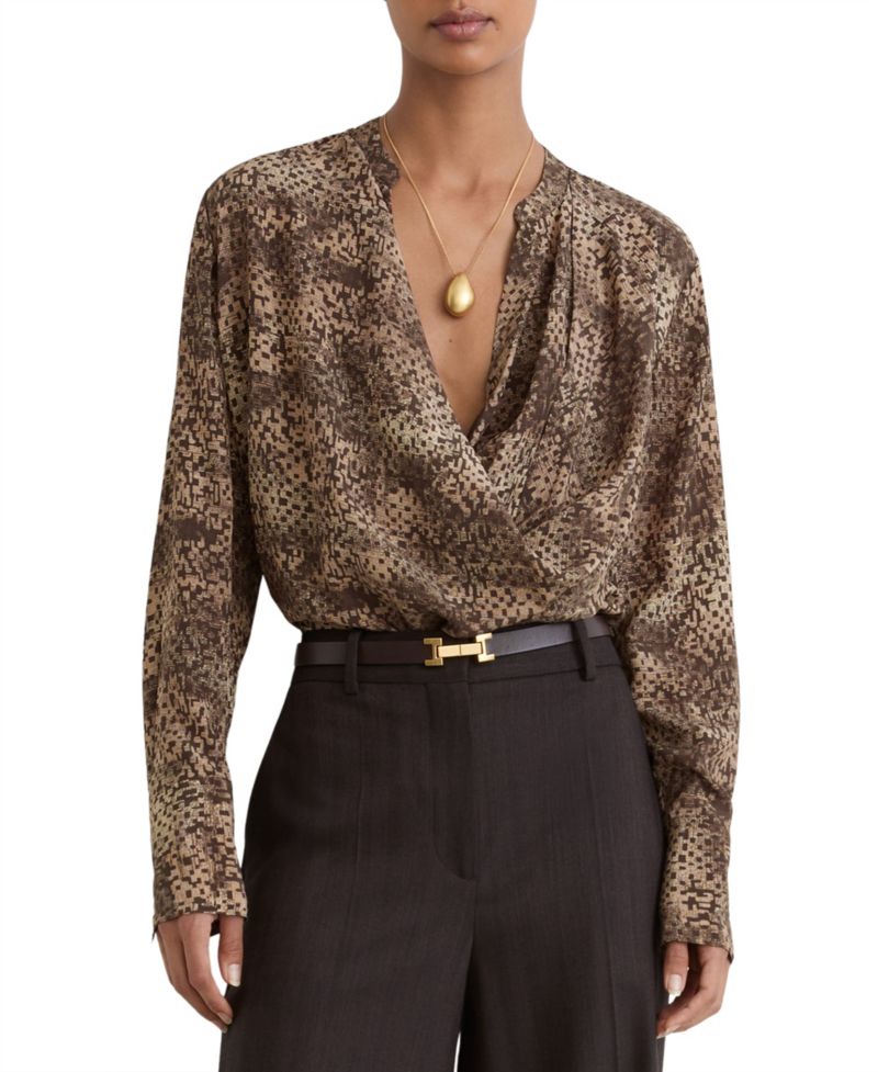 Women's Laurie Matte-Silk Abstract-Print Draped Blouse