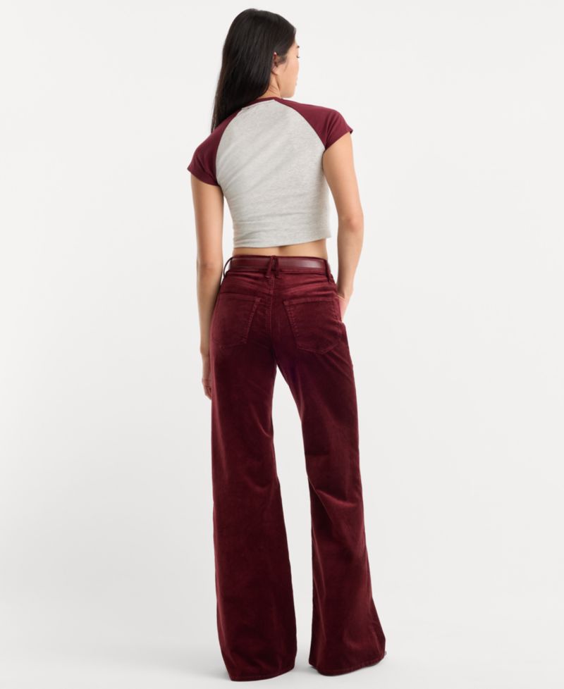 Women's Good Waist High-Waisted Wide-Leg Velvet Palazzo Jeans