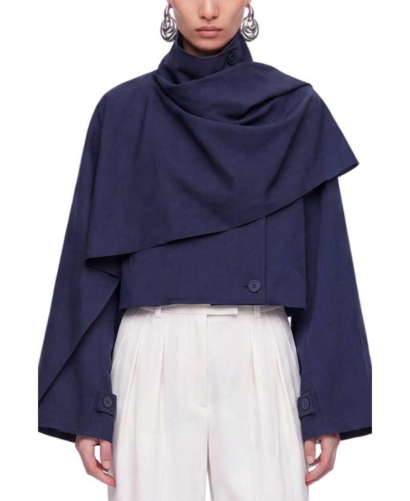 Women's Shawl Detail Stand Collar Trench Coat