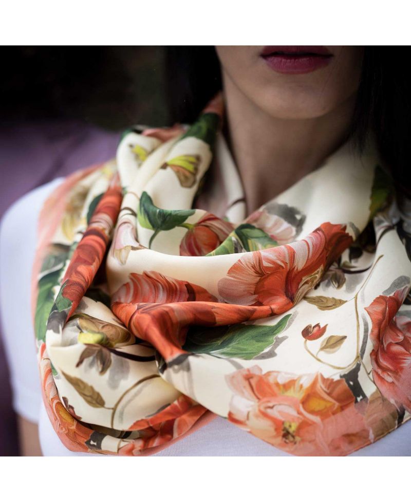 Rosa - Long Satin Silk Scarf for Women - Peach