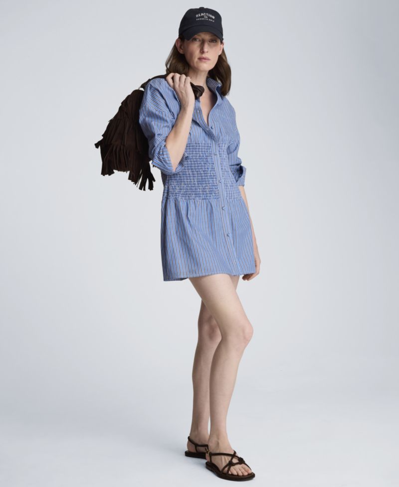 Women's Long-Sleeve Drop Shoulder Mini Shirt Dress
