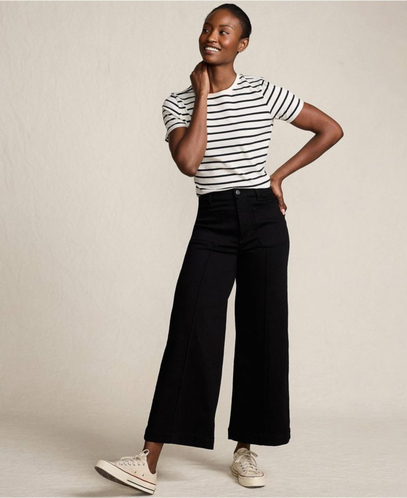 Petite Denim High Rise Patch Pocket Extra Wide Leg Crop Jeans