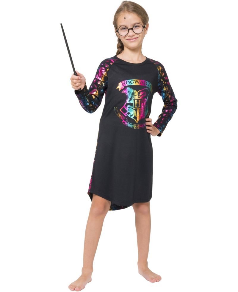 Little Girls Hogwarts Rainbow Hologram Raglan Nightgown Pajama