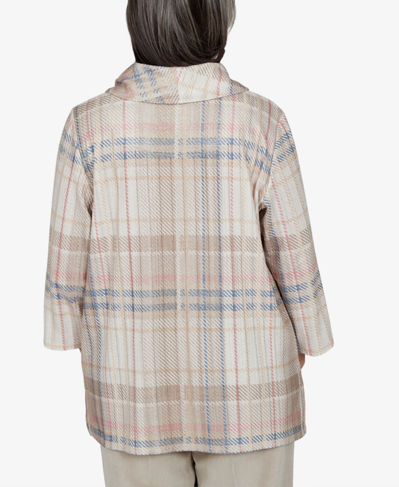 Petite Plaid Cowl Neck 3/4-Sleeve Tunic Top