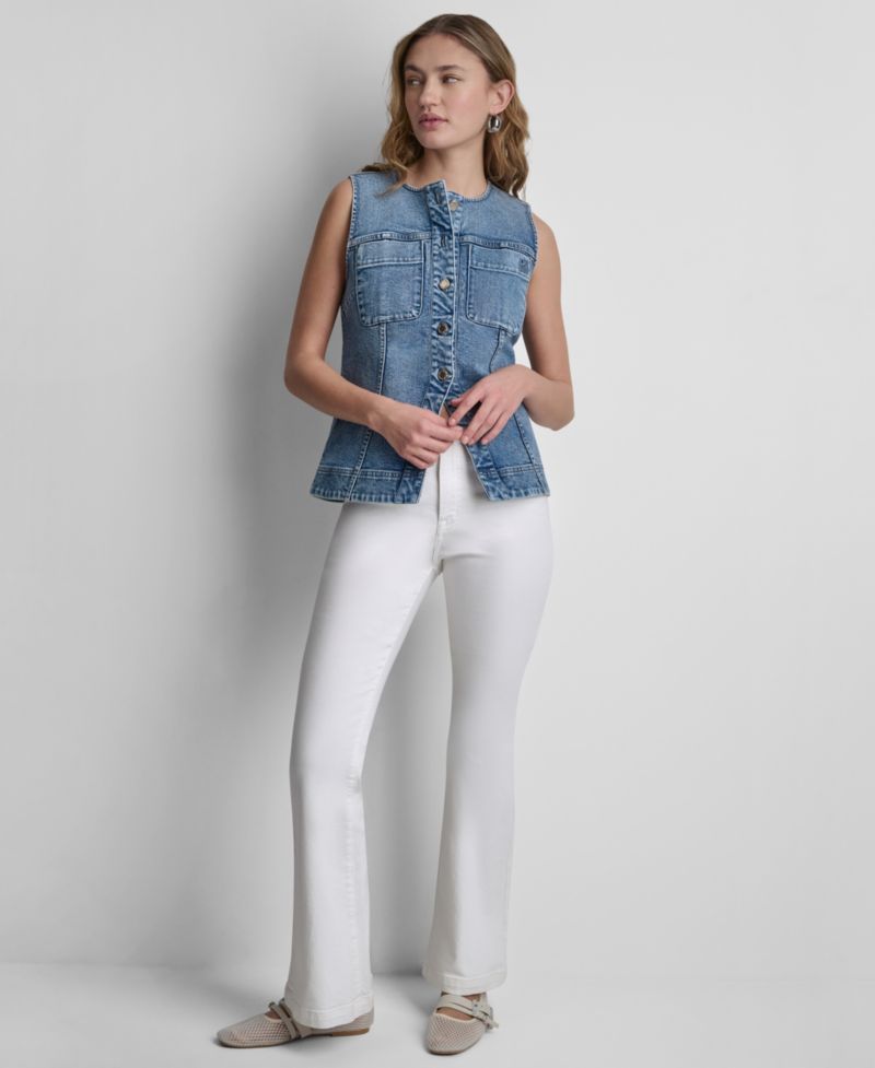 Women's Sleeveless Button-Front Denim Vest