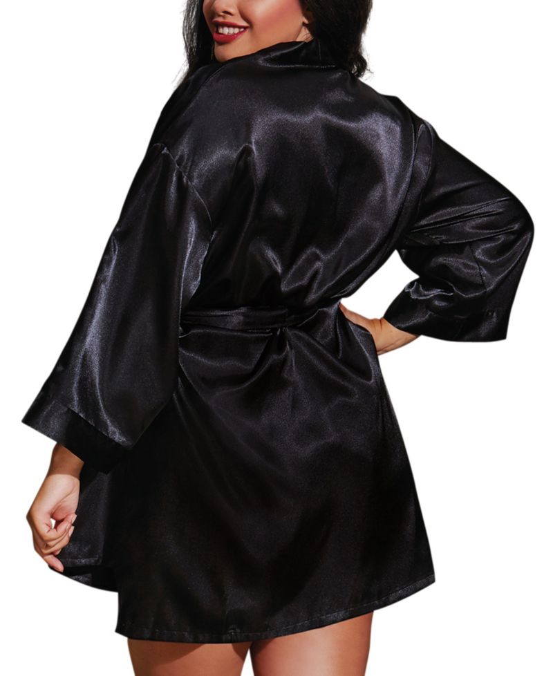 Plus Size Satin Robe & Chemise 2-Piece Lingerie Set