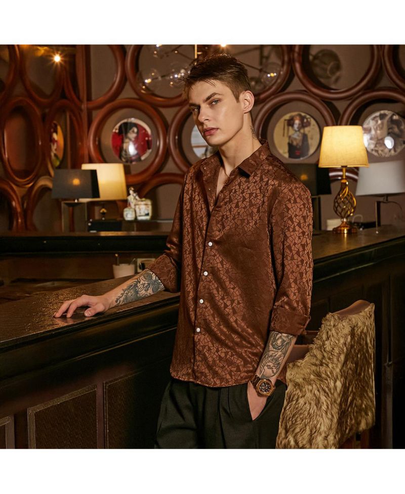 Men's Chocolate Brown Mozaic-Tactile Shirt