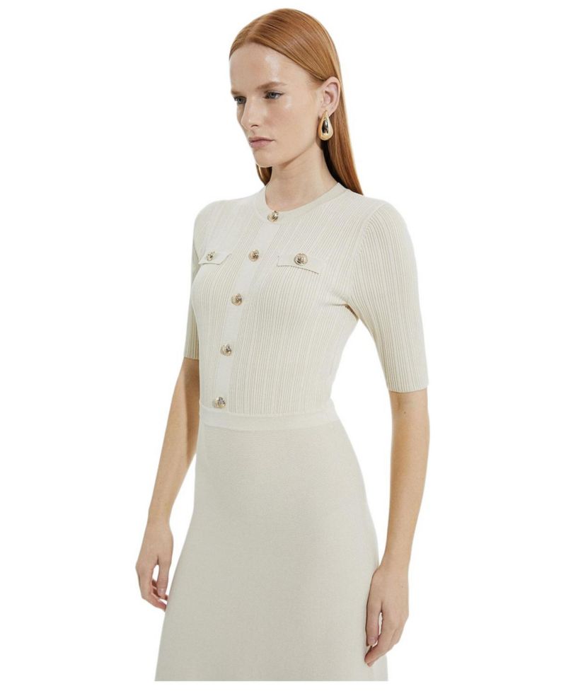 Women's Rib Knit Military Trim Maxi Dress