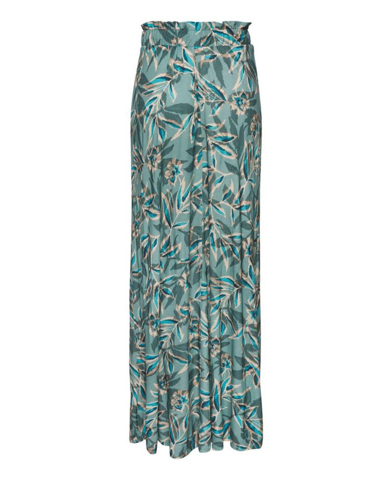 Women's Viscose Printed Paperbag Maxi Ruffle-Trim Skirt