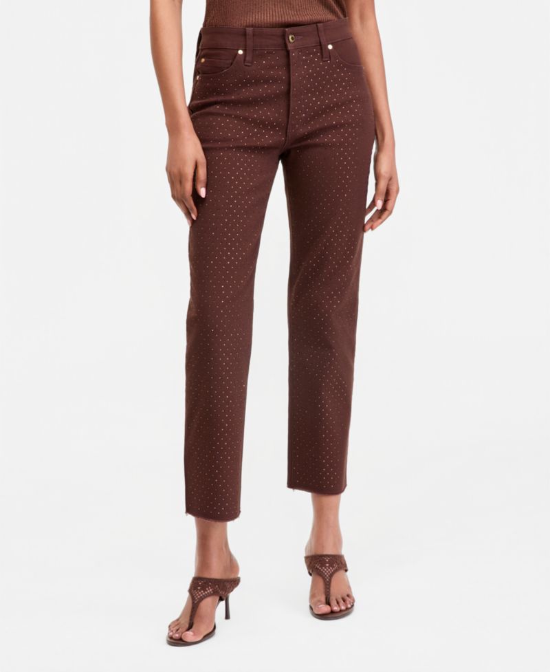 Women's Crystal Embellished Straight Ankle Jeans