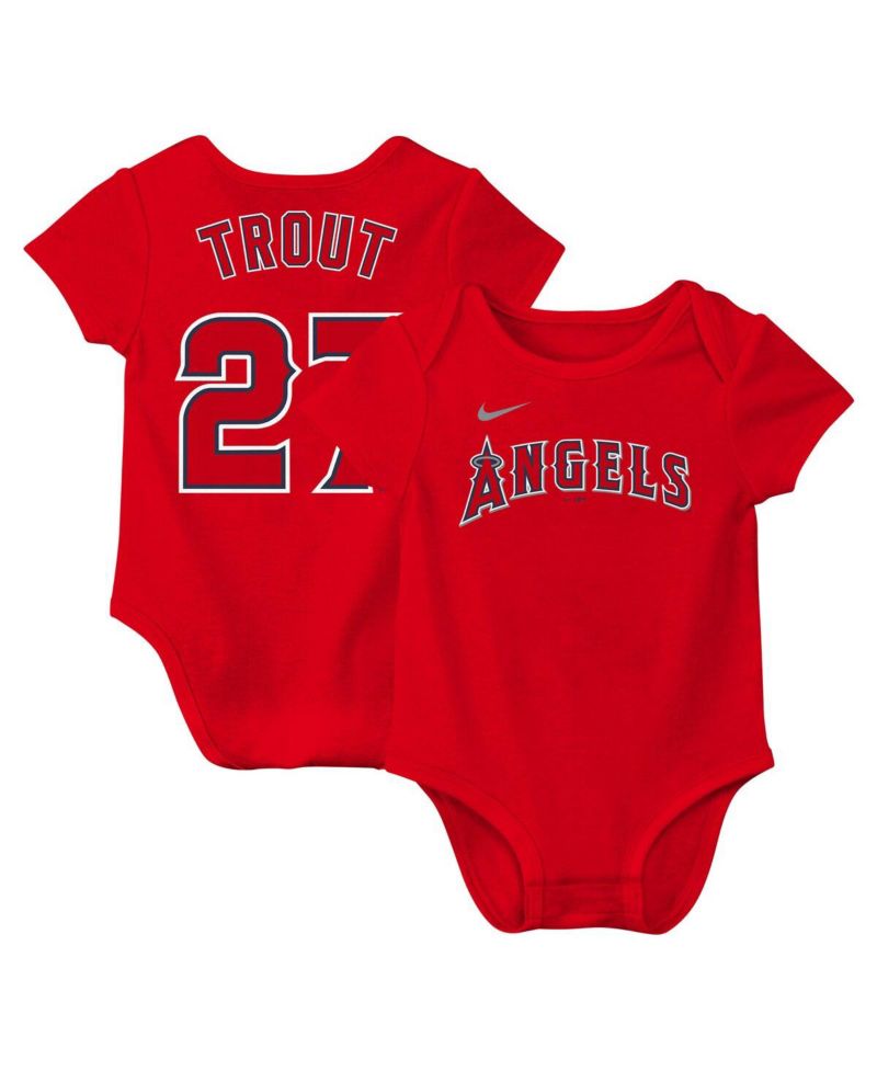 Baby Boys and Girls Mike Trout Red Los Angeles Angels Fuse Name & Number Bodysuit